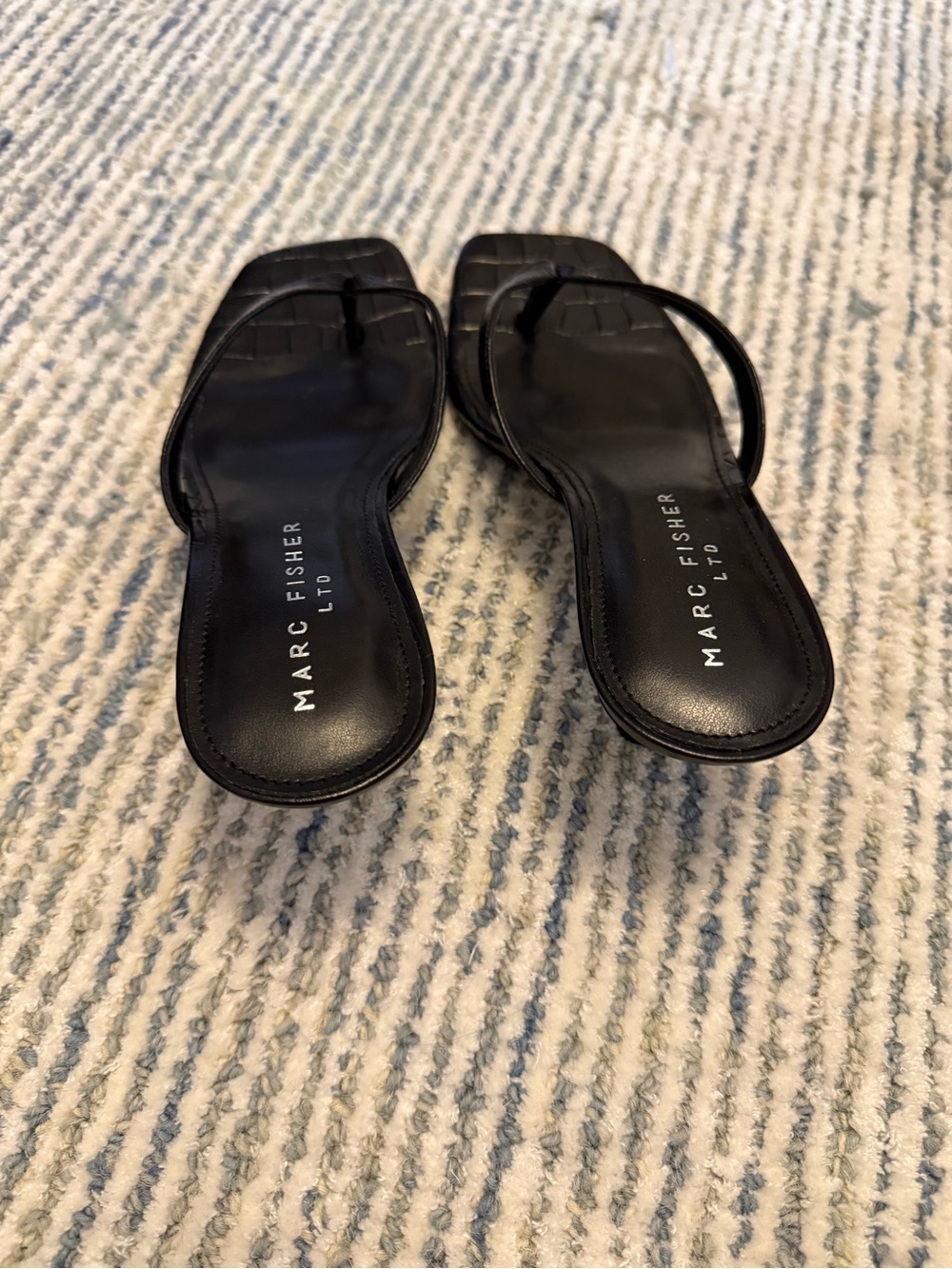 Marc Fisher Black Croc-Texture Square-Toe Thong Mules - Picture 4 of 10